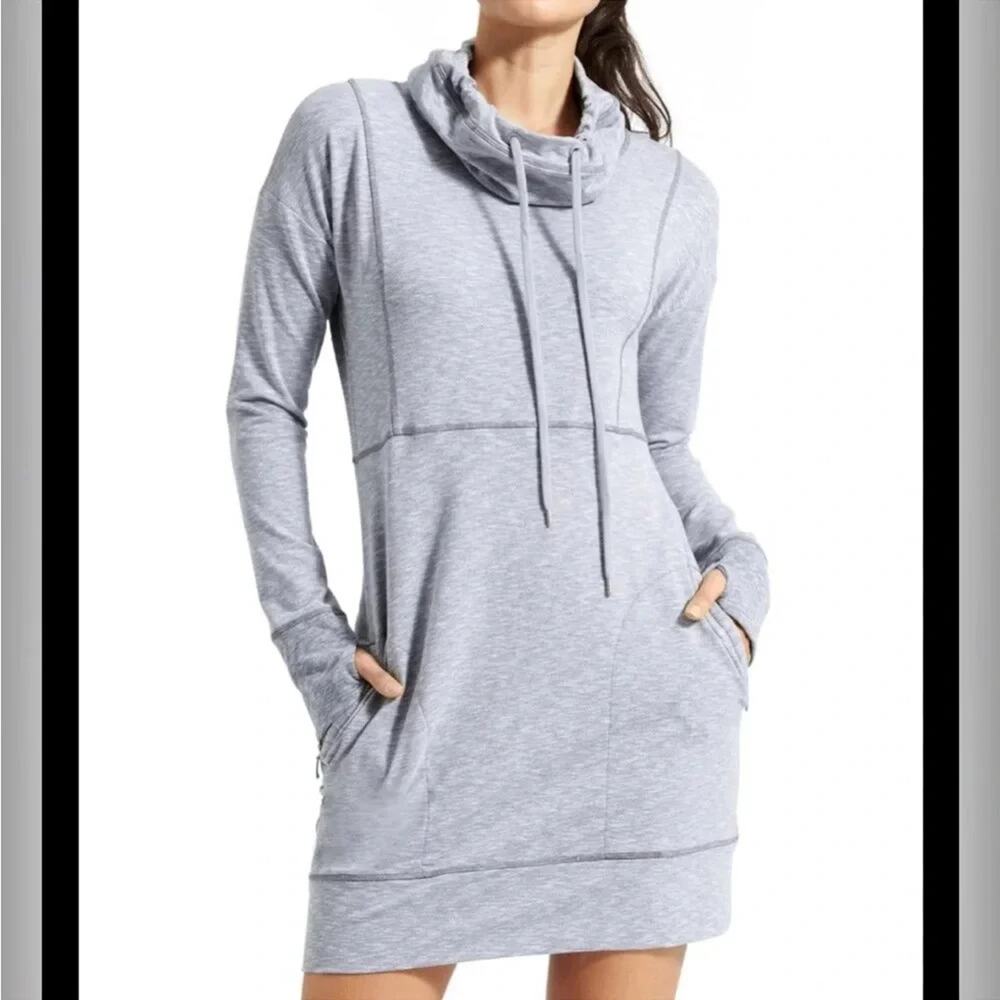 Athleta Gym to Street Dress Women's Heather‎ Gray Sweatshirt Cowl Neck NICE